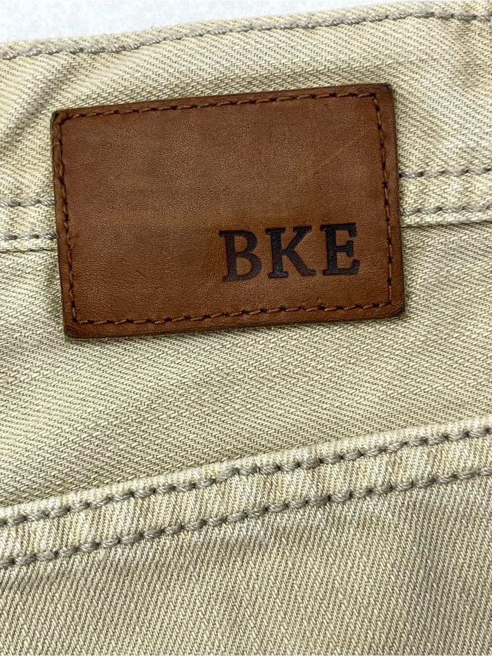 BKE Denim Carter Tan Khaki Mens Regular Fit Straight Leg Jeans Pants Size 34L